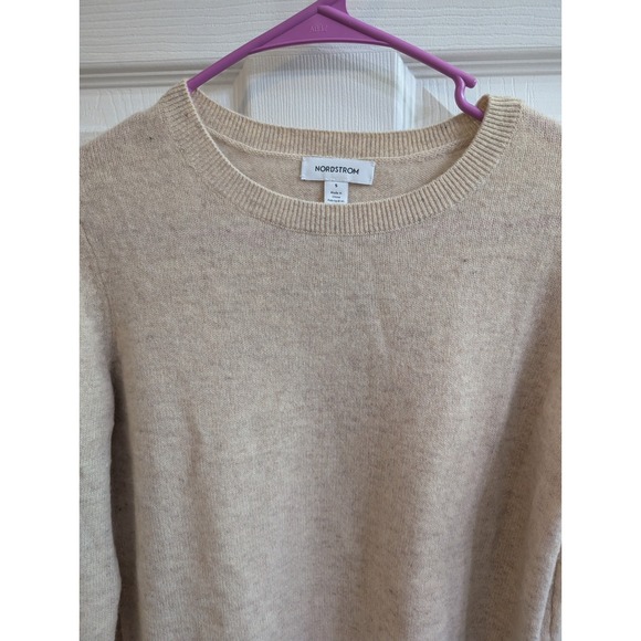 Nordstrom Womens Cashmere Crew Neck Sweater Light Beige - Size S - Picture 3 of 5